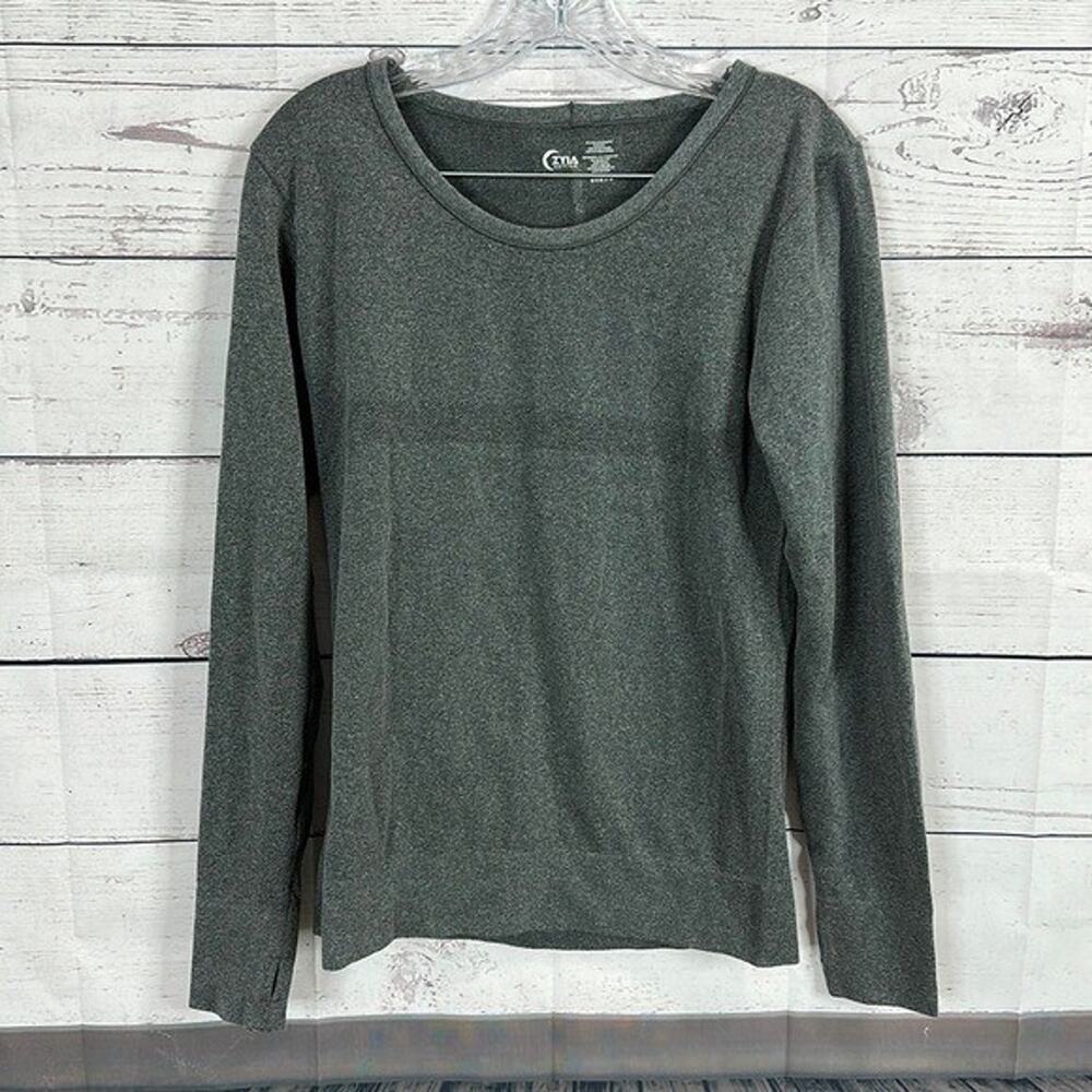 Zyia Tee Shirt Top Womens Large Gray Performance Active Stretch Fitted
